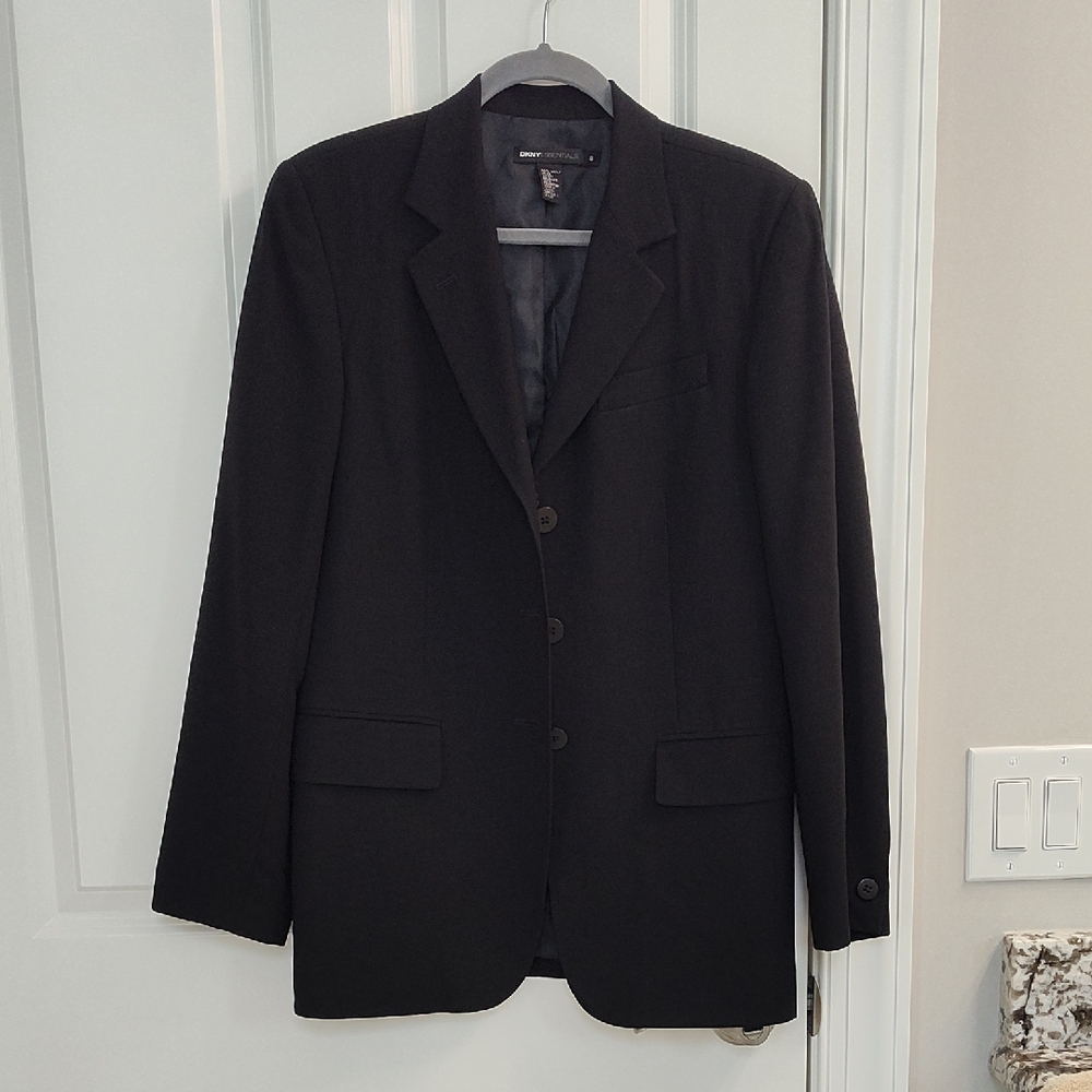 DKNY 100% Wool Black Button Down Long Sleeve Suit Jacket Casual Business Comfort